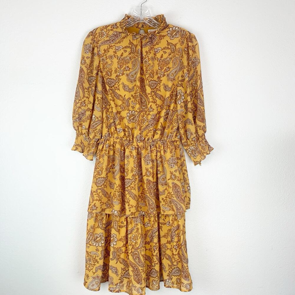 Flying Tomato Dress Womens Small Tiered Boho Paisley High Neck Prairie Cottage S